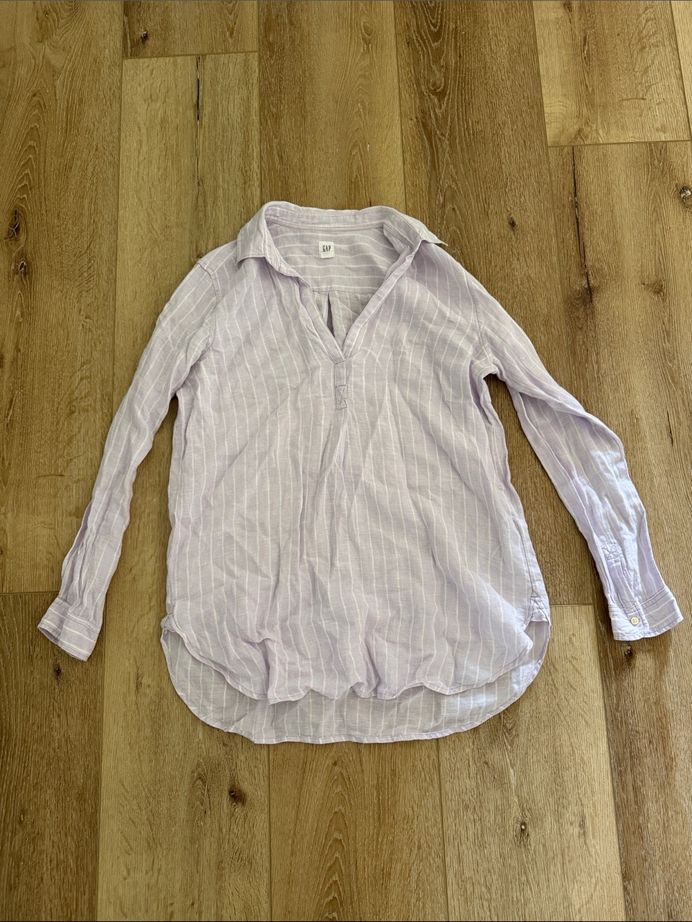 GAP | Light Lavender Pinstripe Buttonless Collared Tunic | 💯 Linen | size M